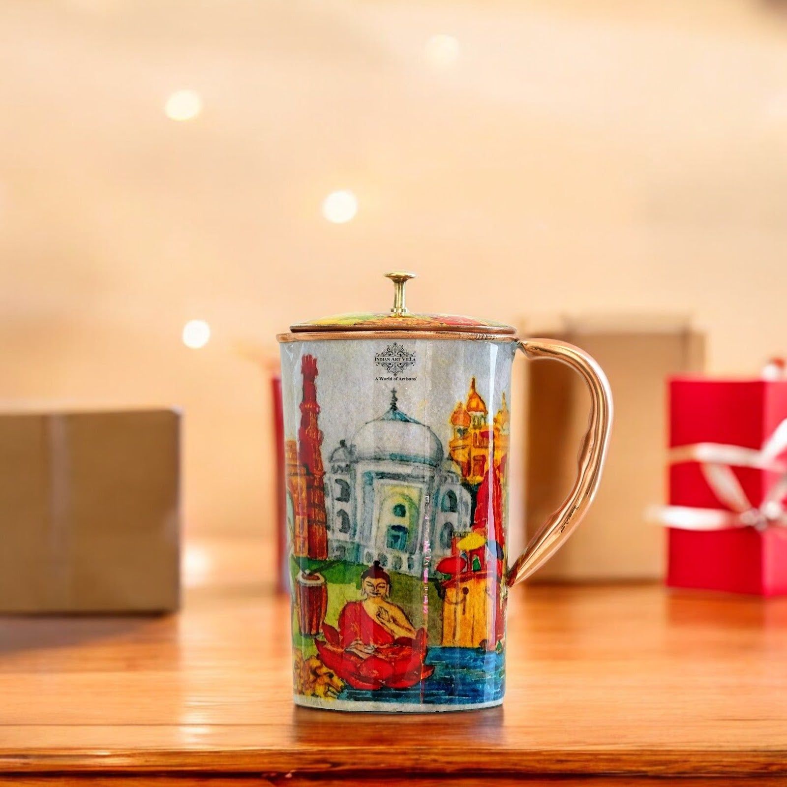 Pure copper printed jug padharo mhare desh design indiatour, 2000 ML
